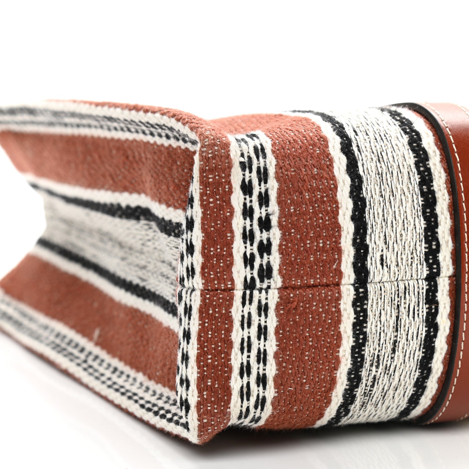 Chloe Woven Linen Large Woody Striped Ribbon Tote Sepia Brown 9 of 13