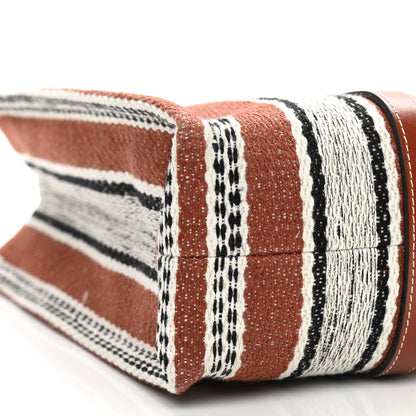 Chloe Woven Linen Large Woody Striped Ribbon Tote Sepia Brown 9 of 13
