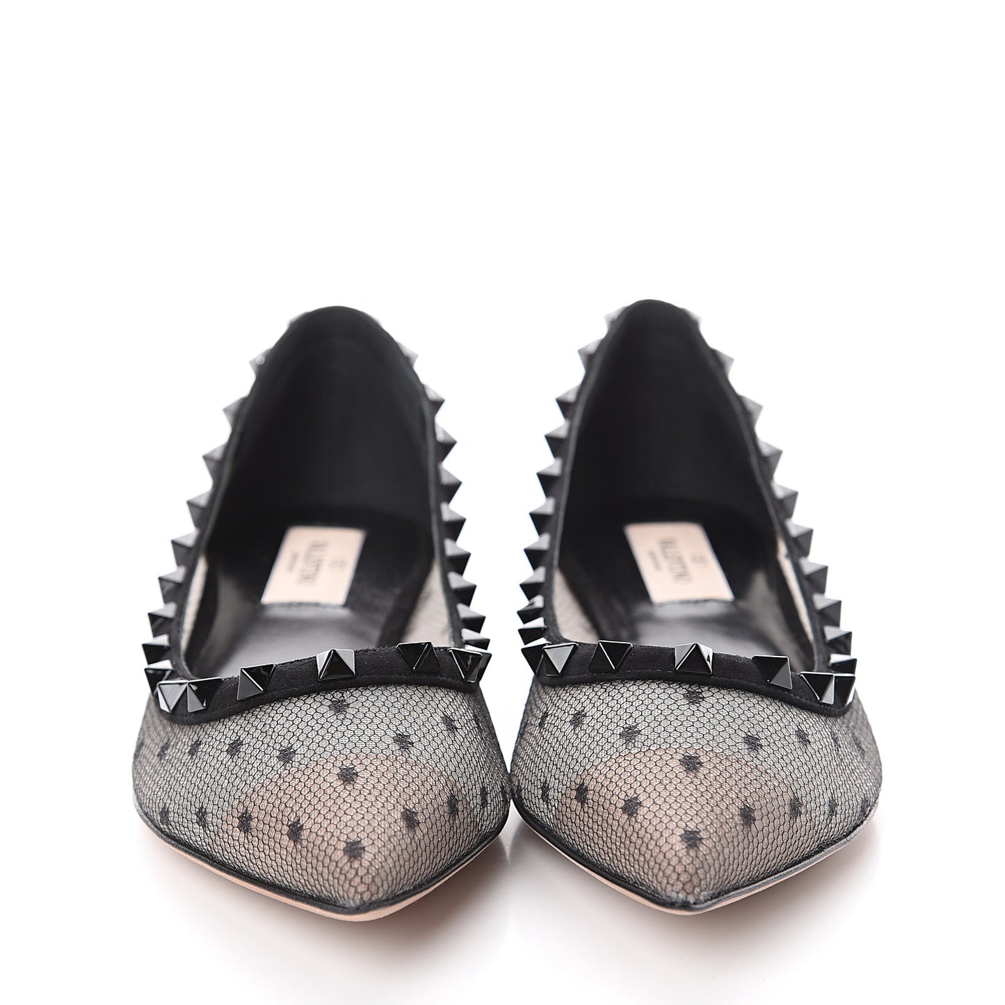 Mesh Point d'Esprit Rockstud Ballerina Flats 37.5 Black