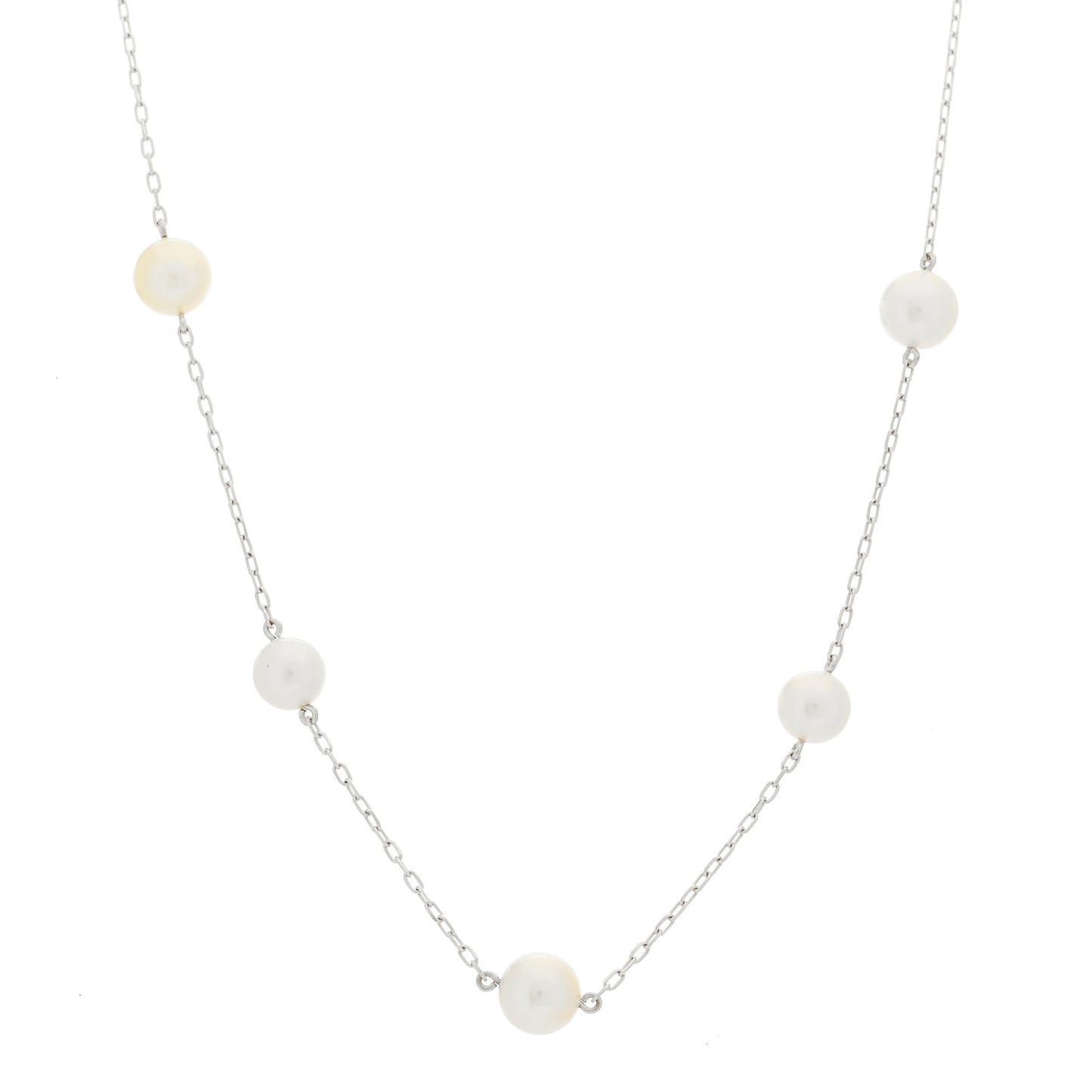 18K White Gold Akoya Pearl 6-7mm Station Necklace