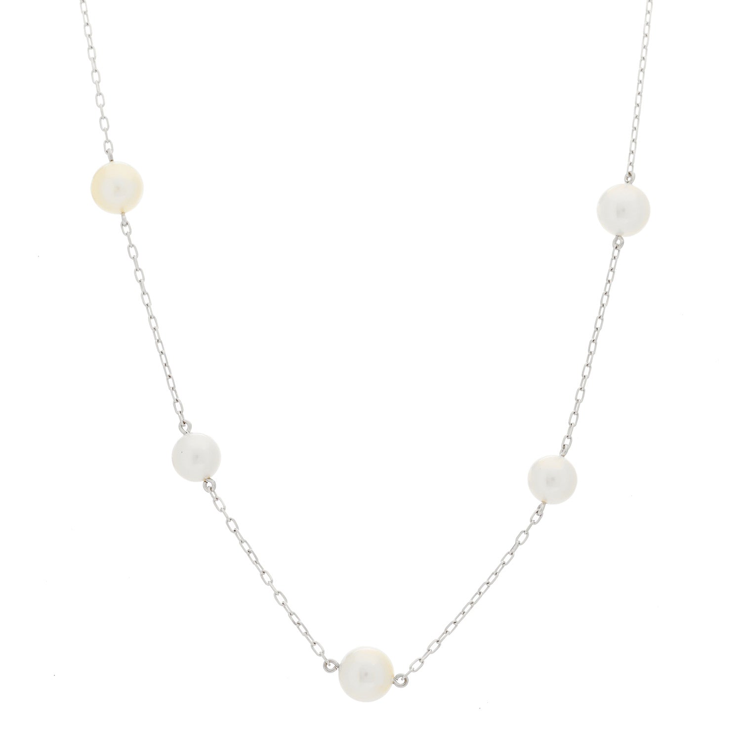 Mikimoto 18K White Gold Akoya Pearl 6-7mm Station Necklace 1 of 5