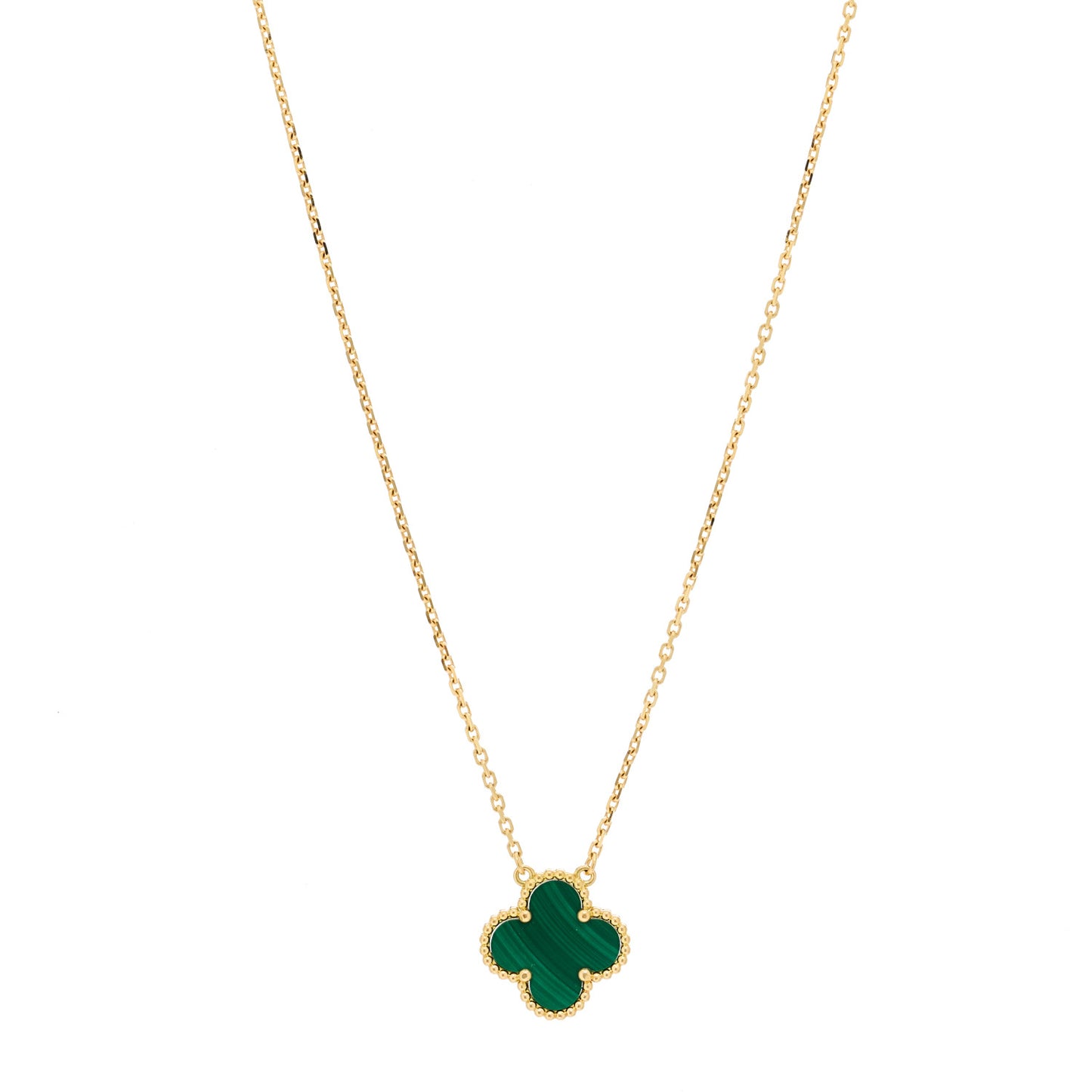18K Yellow Gold Malachite Vintage Alhambra Pendant Necklace