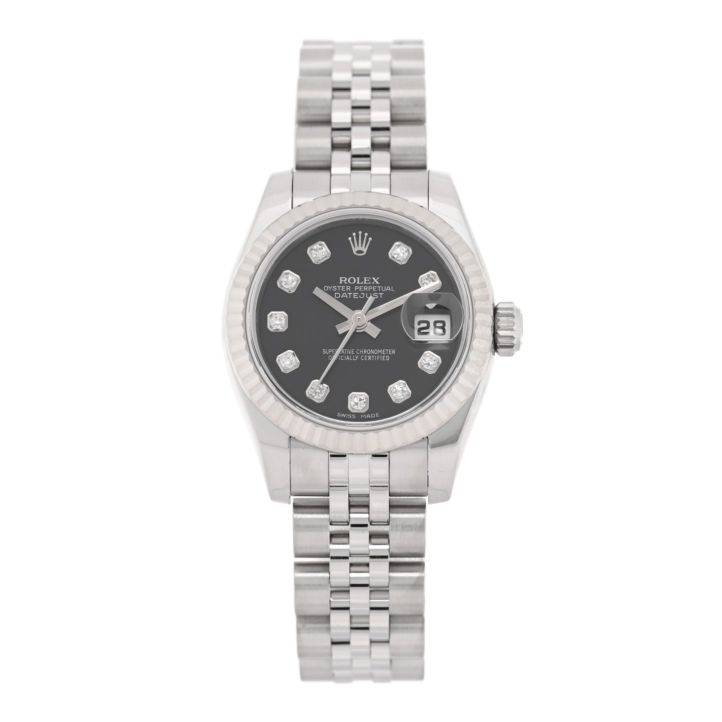 Stainless Steel 18K White Gold Diamond 26mm Oyster Perpetual Datejust Watch Black 179174