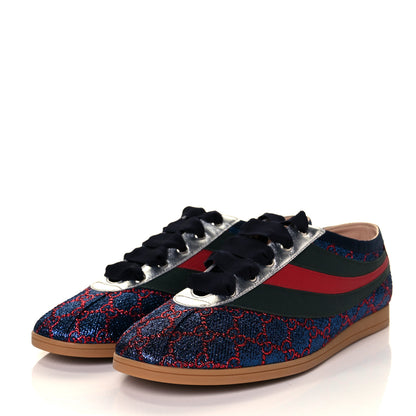 Gucci Lurex Calfskin Web GG Monogram Mens Falacer Sneakers 9 Iridescent Blue Iridescent Red Silver 3 of 10