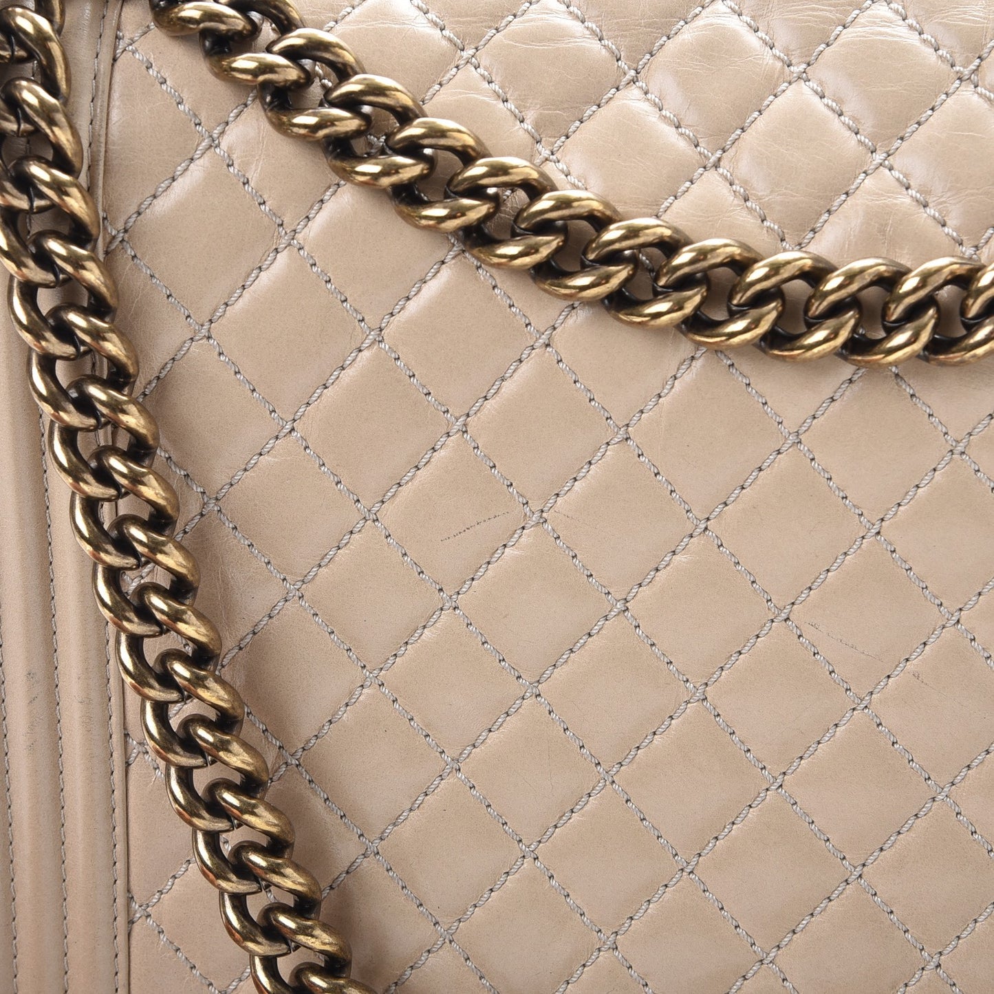 Calfskin Quilted Large Boy Flap Beige