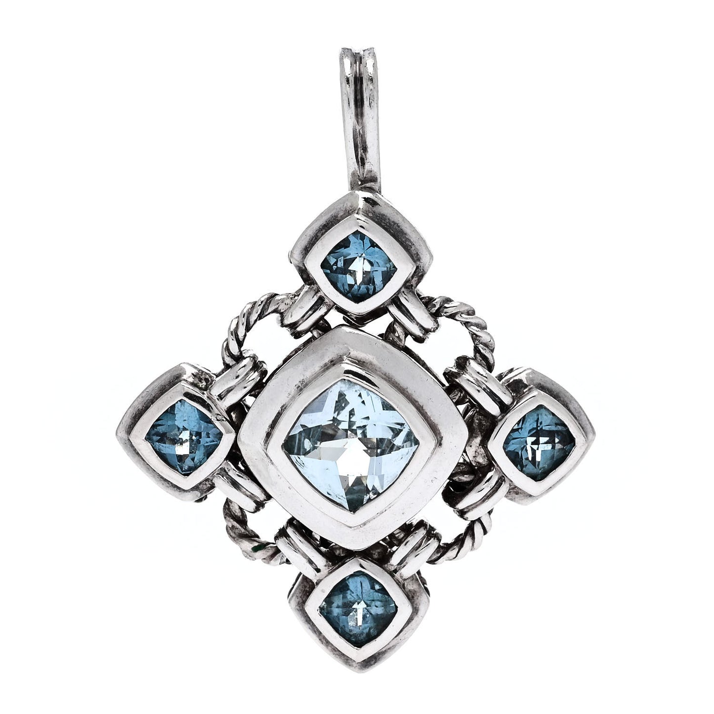 Sterling Silver Blue Topaz Renaissance Cross Enhancer Pendant