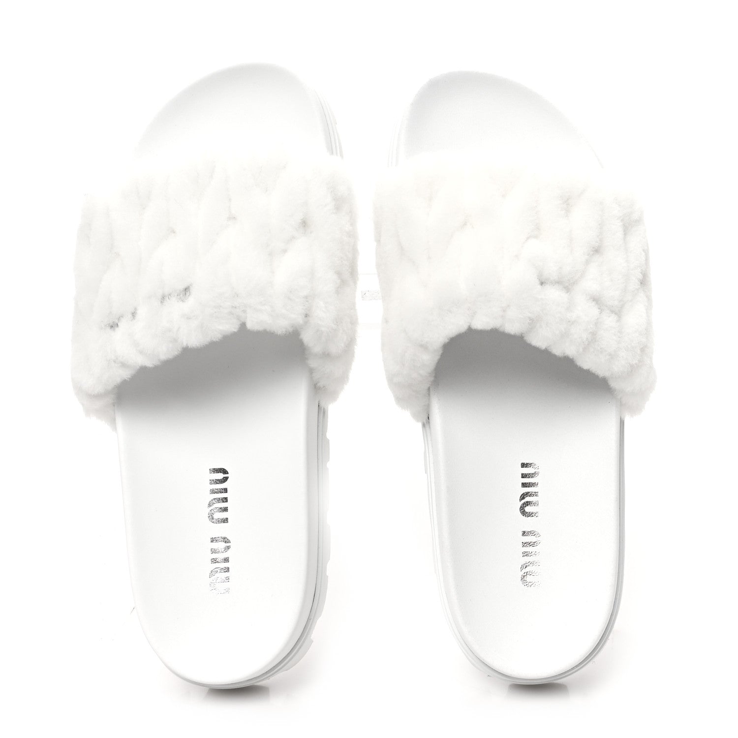 Miu Miu Shearling Matelasse Logo Slide Sandals 40 White 2 of 10