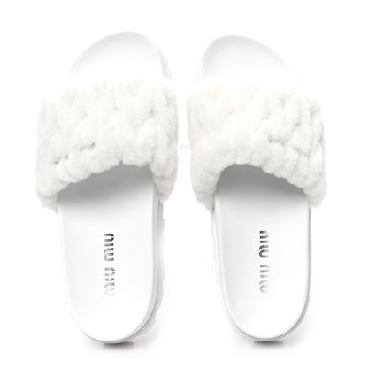 Miu Miu Shearling Matelasse Logo Slide Sandals 40 White 2 of 10