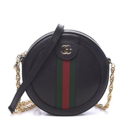 Gucci Grained Calfskin Web Mini Ophidia Round Shoulder Bag Black 1 of 10