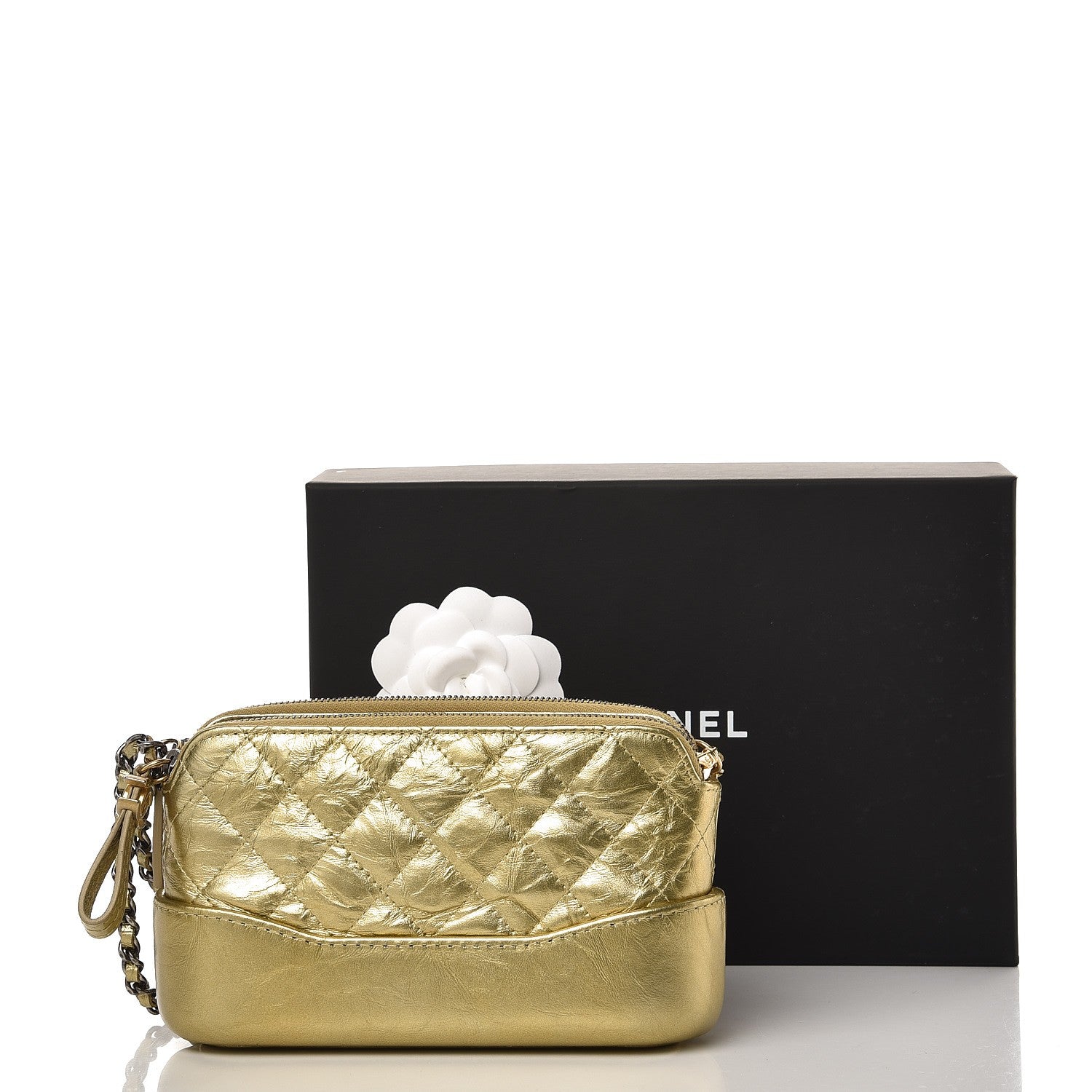 Chanel Metallic Aged Calfskin Quilted Small Gabrielle Clutch With Chain Gold 10 of 10