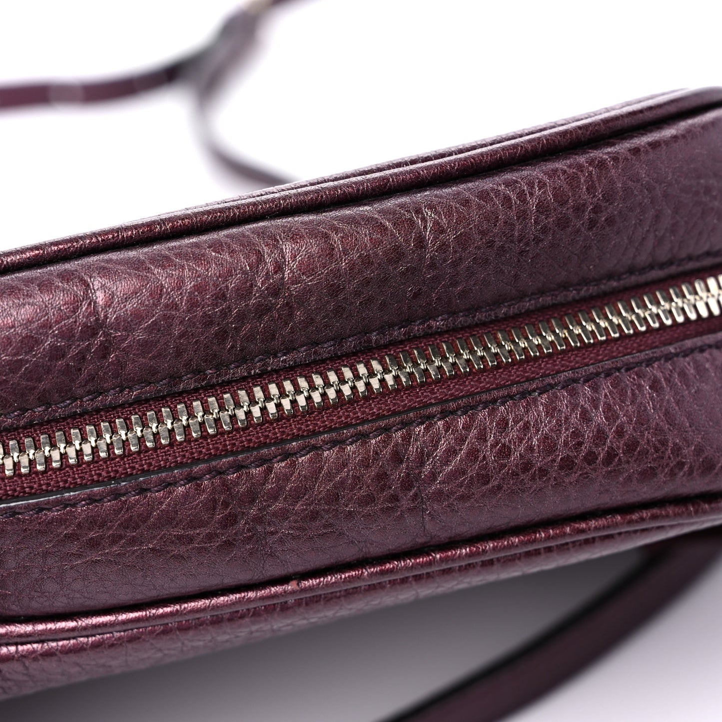 Metallic Pebbled Calfskin Small Soho Disco Bag Burgundy
