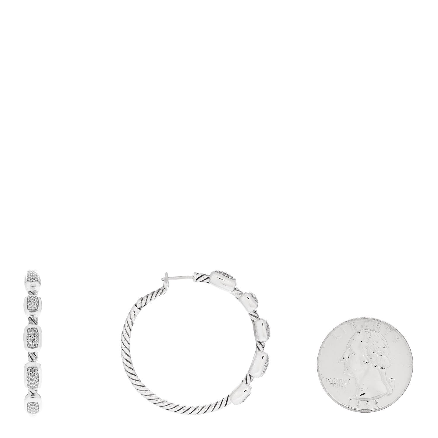 David Yurman Sterling Silver Diamond Confetti Hoop Earrings 2 of 4