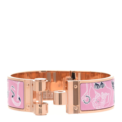 Hermes Enamel Printed Wide L'ile Au Tresor Hinged Bracelet L Pink Delirium 4 of 8
