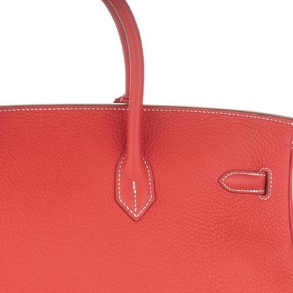 Hermes Taurillon Clemence Eclat Birkin 40 Sanguine Blanc 20 of 24