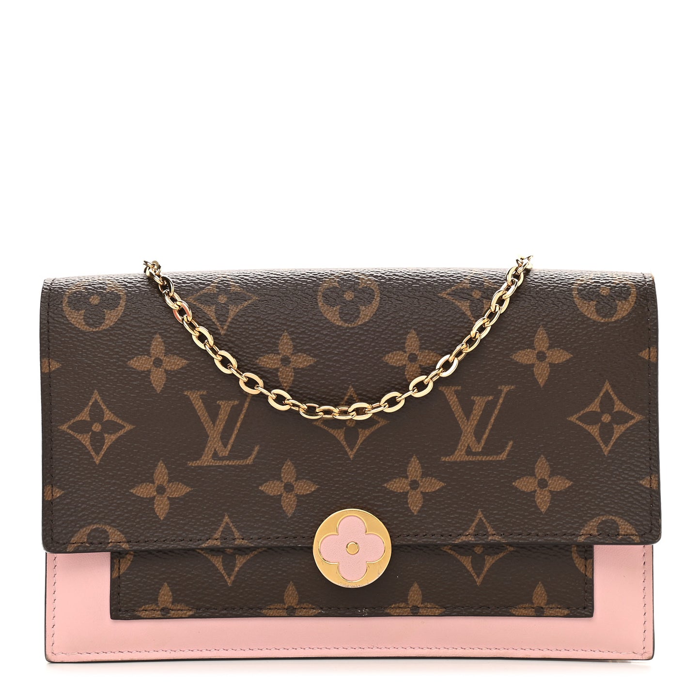 Monogram Flore Chain Wallet Rose Ballerine