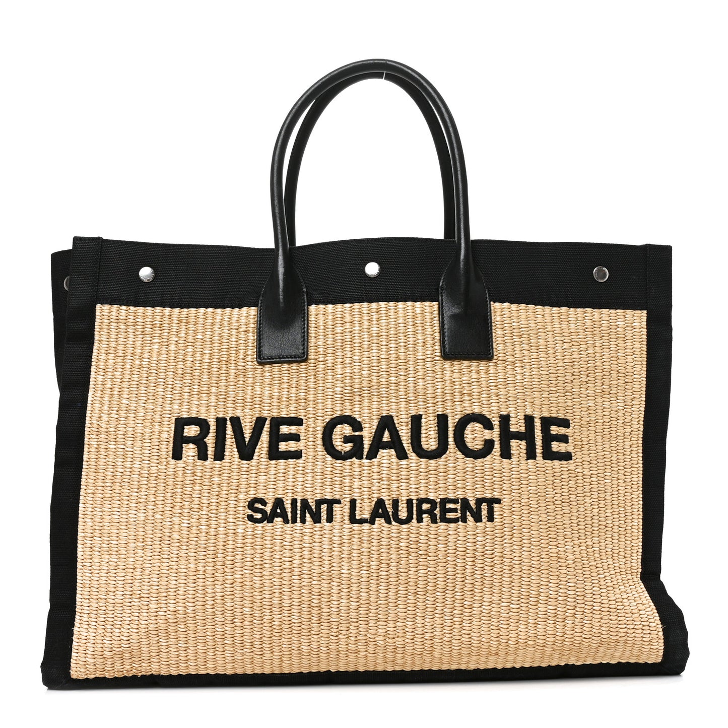Raffia Linen Calfskin Rive Gauche Tote Naturale Black