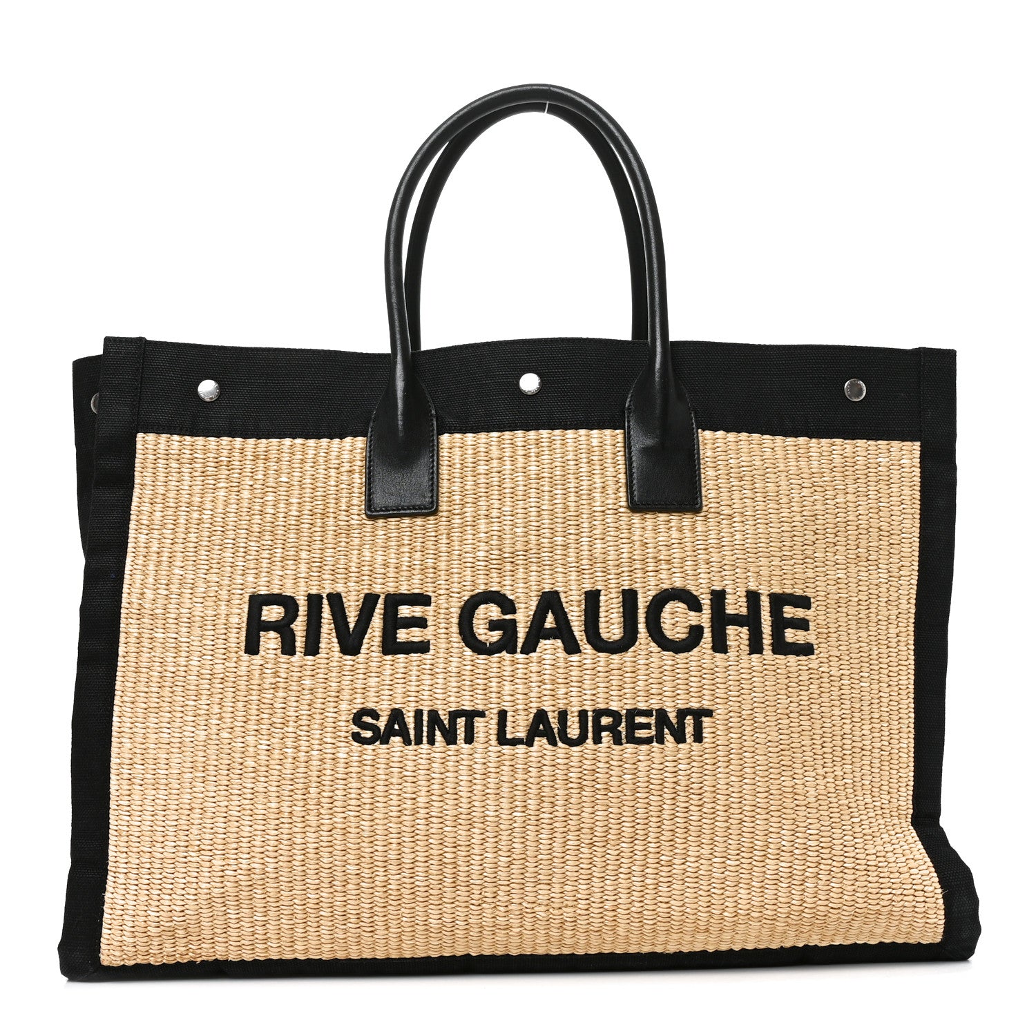 Saint Laurent Raffia Linen Calfskin Rive Gauche Tote Naturale Black 1 of 10