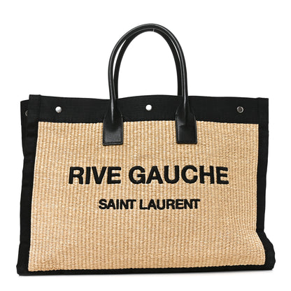 Saint Laurent Raffia Linen Calfskin Rive Gauche Tote Naturale Black 1 of 10