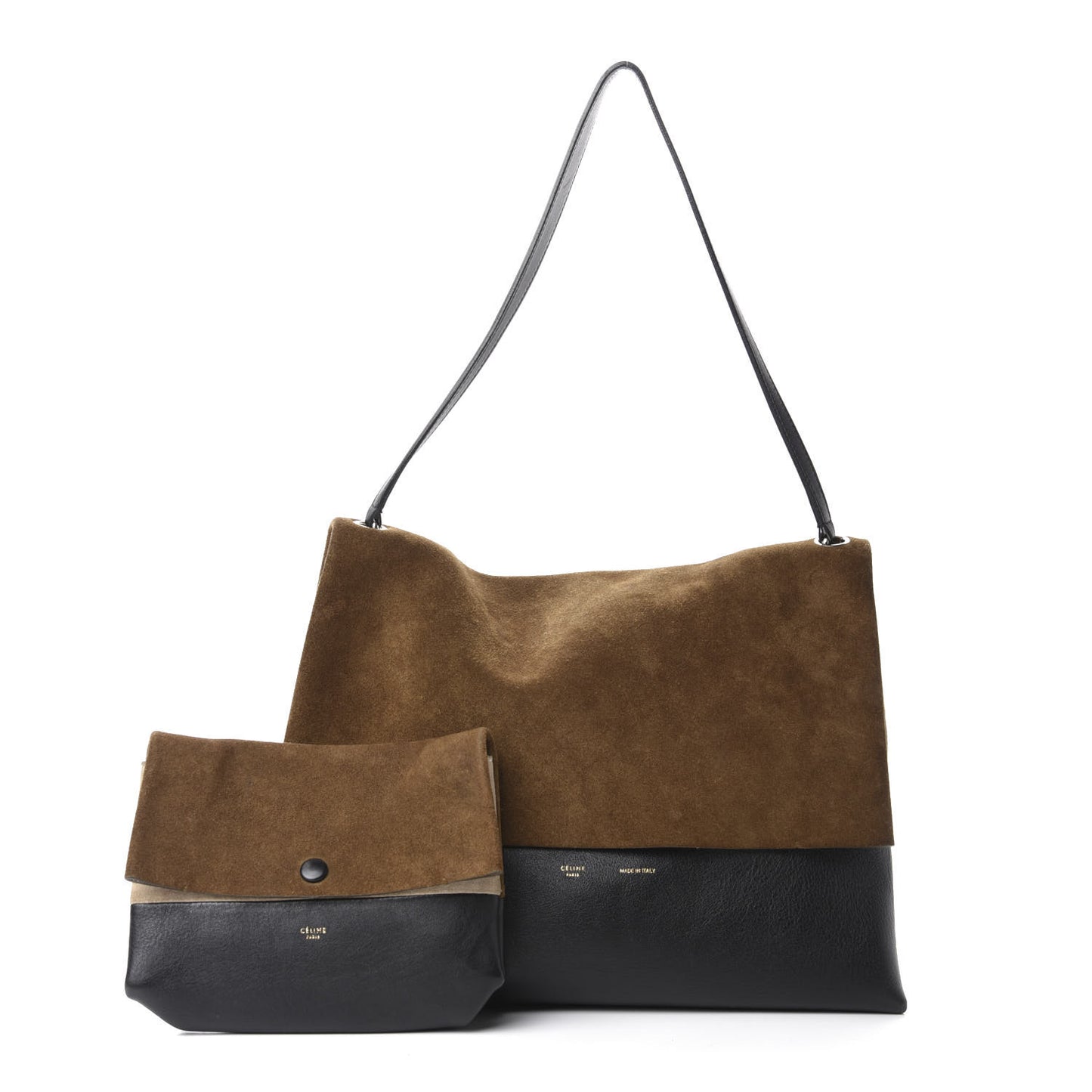 Calfskin Suede All Soft Shoulder Bag Khaki