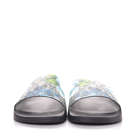 Gucci GG Supreme Monogram Blooms Mens Slide Sandals 13 Beige Blue 2 of 8