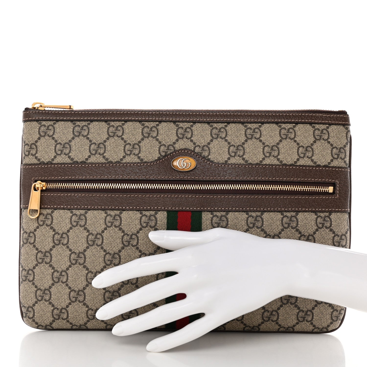 Gucci GG Supreme Monogram Large Ophidia Pouch Clutch Brown 2 of 7