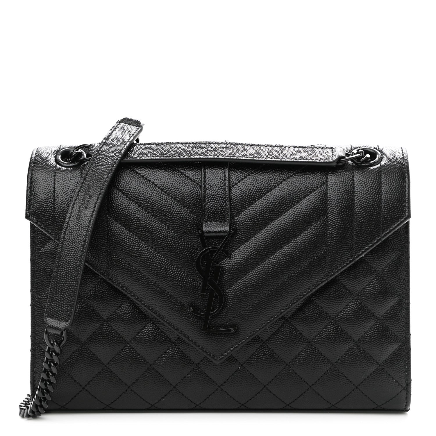 Saint Laurent Grain De Poudre Textured Mixed Matelasse Triquilt Medium Monogram Satchel Black 1 of 11
