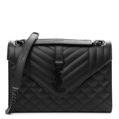 Saint Laurent Grain De Poudre Textured Mixed Matelasse Triquilt Medium Monogram Satchel Black 1 of 11