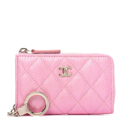 Chanel Iridescent Caviar Quilted Zipped Key Holder Case Rose Pink 1 of 11