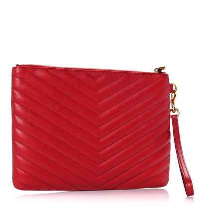 Saint Laurent Calfskin Matelasse Chevron Monogram A5 Wristlet Bandana Red 3 of 10