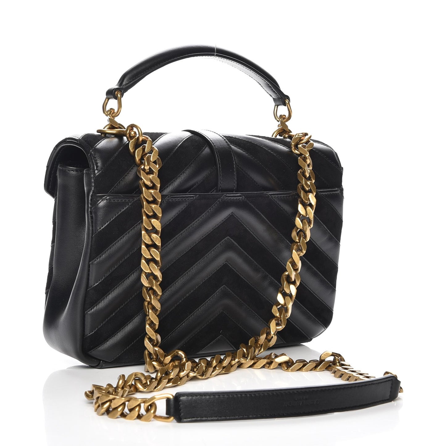 Calfskin Suede Matelasse Chevron Monogram Medium College Bag Marine