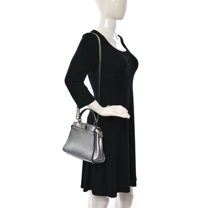 Fendi Cuoio Romano Lux Selleria Mini Peekaboo Iconic Satchel Argento 2 of 10