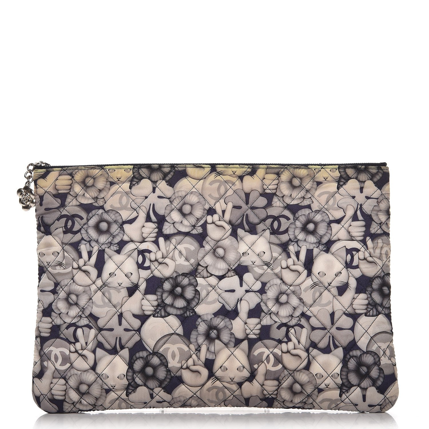 Chanel Nylon Quilted Large Cat Emoticon Cosmetic Case Navy 1 of 9