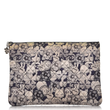 Chanel Nylon Quilted Large Cat Emoticon Cosmetic Case Navy 1 of 9