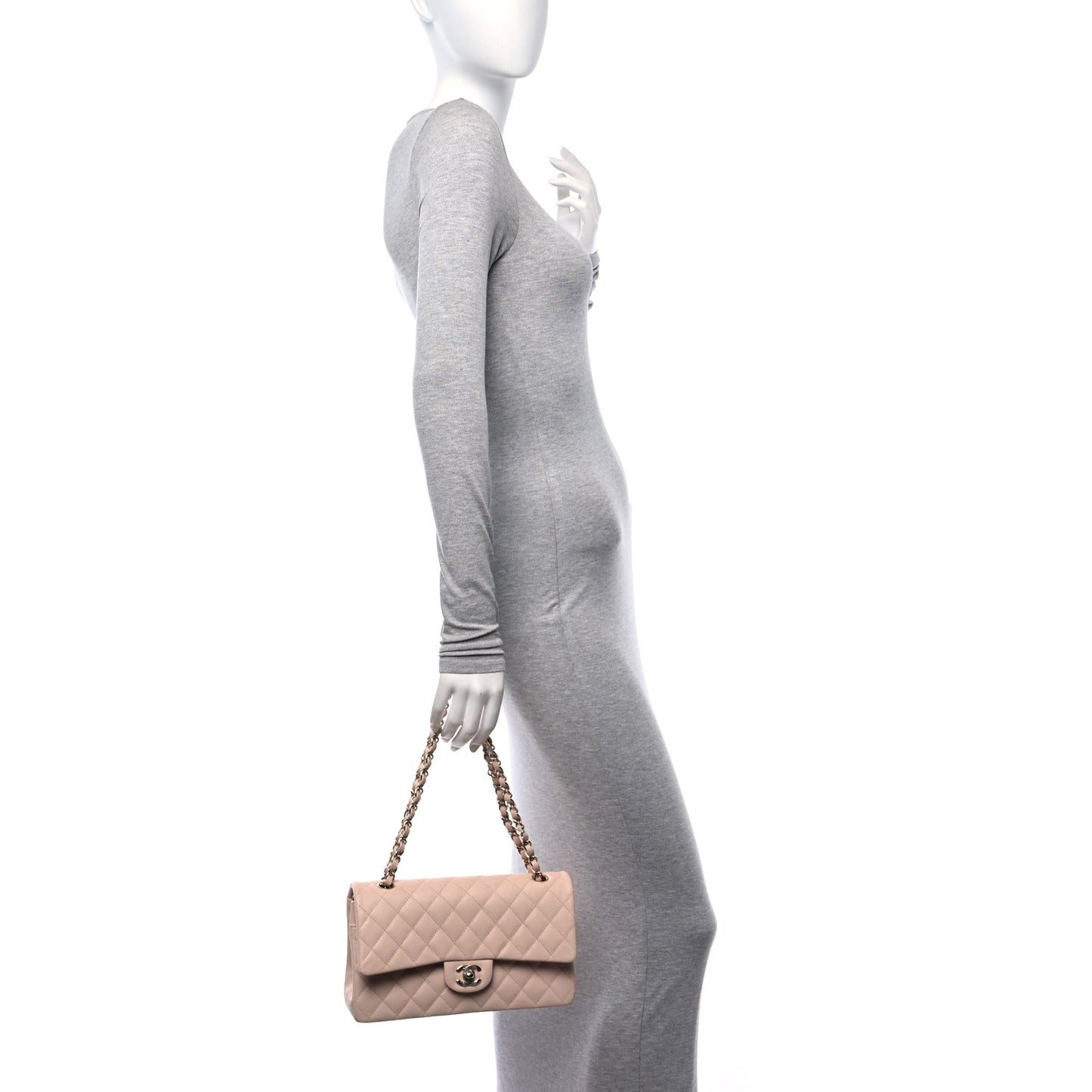 Caviar Quilted Medium Double Flap Light Beige