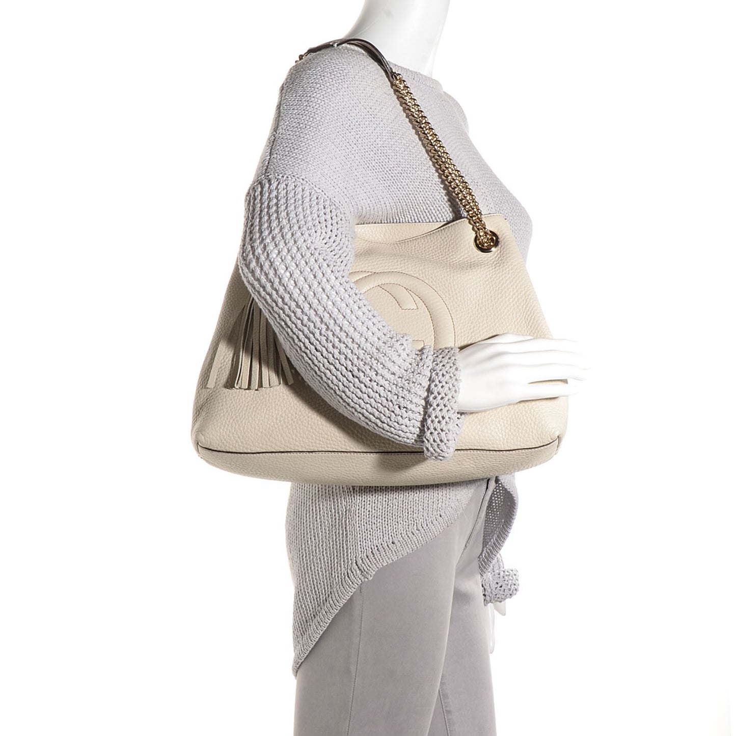 Pebbled Calfskin Medium Soho Chain Shoulder Bag Off White