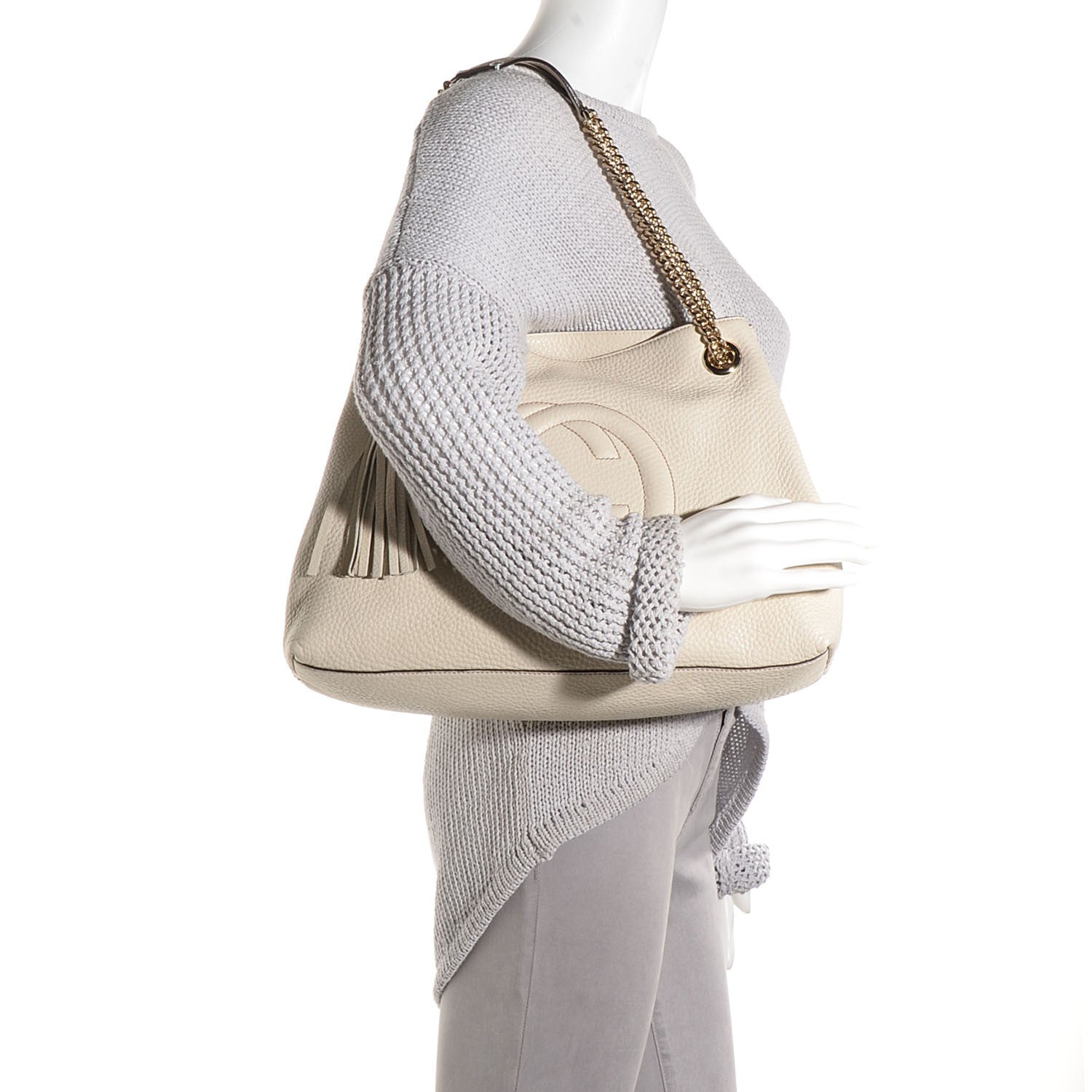 Gucci Pebbled Calfskin Medium Soho Chain Shoulder Bag Off White 2 of 9