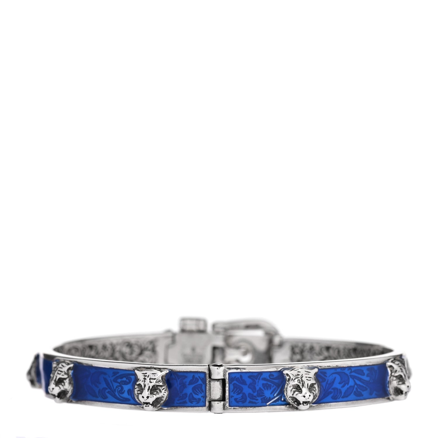 Gucci Sterling Silver Enamel Garden Feline Buckle Bracelet Blue 2 of 6
