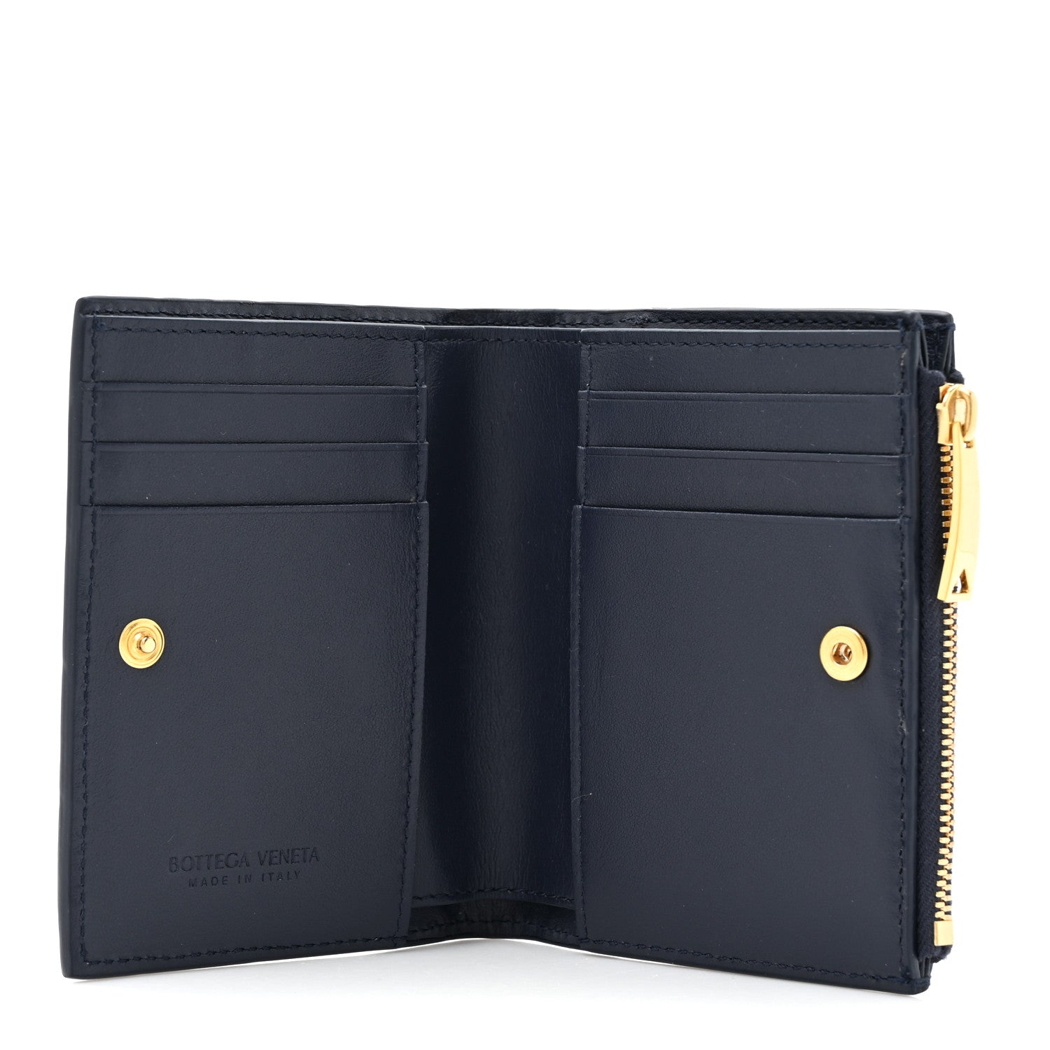 Bottega Veneta Nappa Denim Intrecciato Small Bi Fold Wallet Abyss Indigo 5 of 7