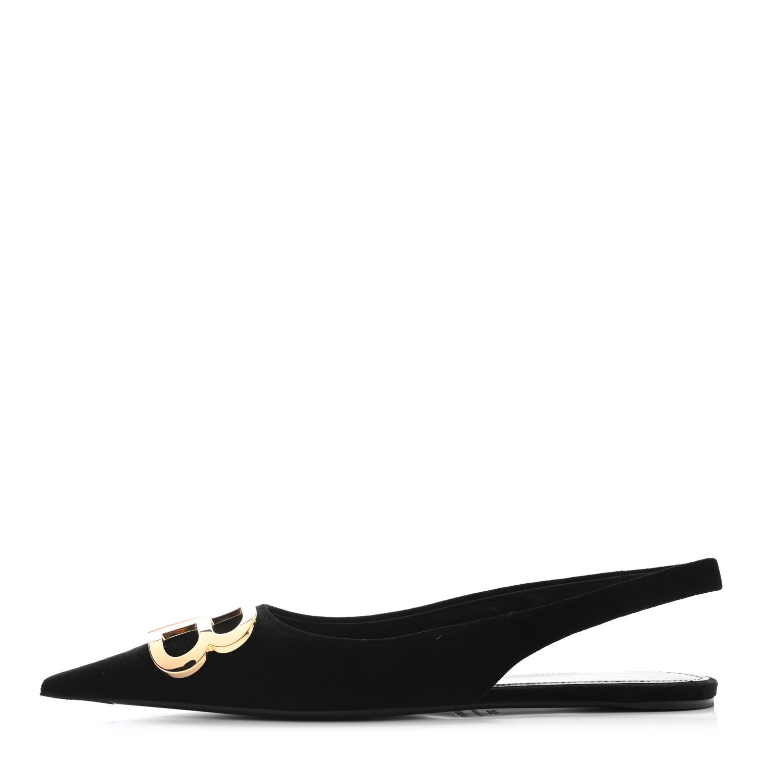 Balenciaga Velvet BB Knife Pointy Toe Slingback Flats 37.5 Black 1 of 8