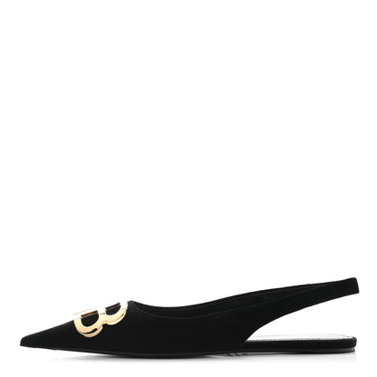 Balenciaga Velvet BB Knife Pointy Toe Slingback Flats 37.5 Black 1 of 8