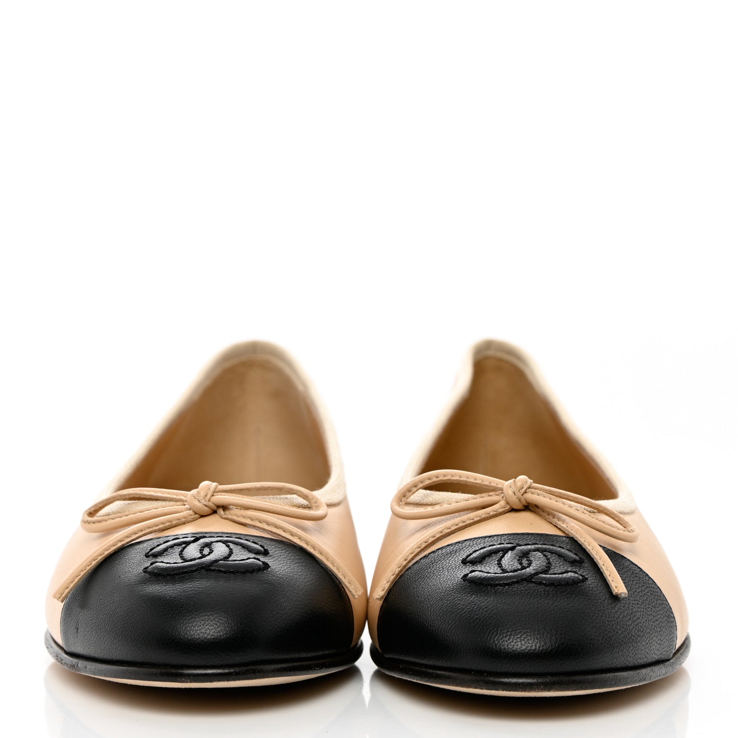 Lambskin Cap Toe CC Ballerina Flats 37.5 Beige Black