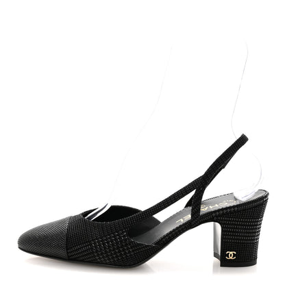 Chanel Suede Kidskin Cap Toe CC Slingback Pumps 40 Black 1 of 9
