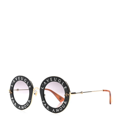 Gucci Metal L'Aveugle Par Amour Round Frame Sunglasses GG0113S Black 1 of 8
