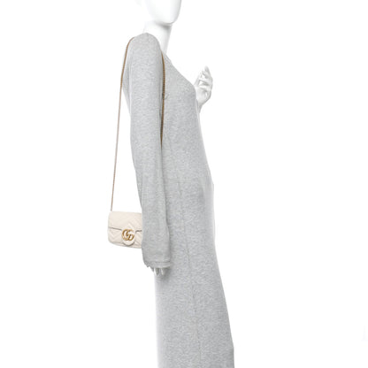 Gucci Calfskin Matelasse Super Mini GG Marmont Shoulder Bag White 2 of 13