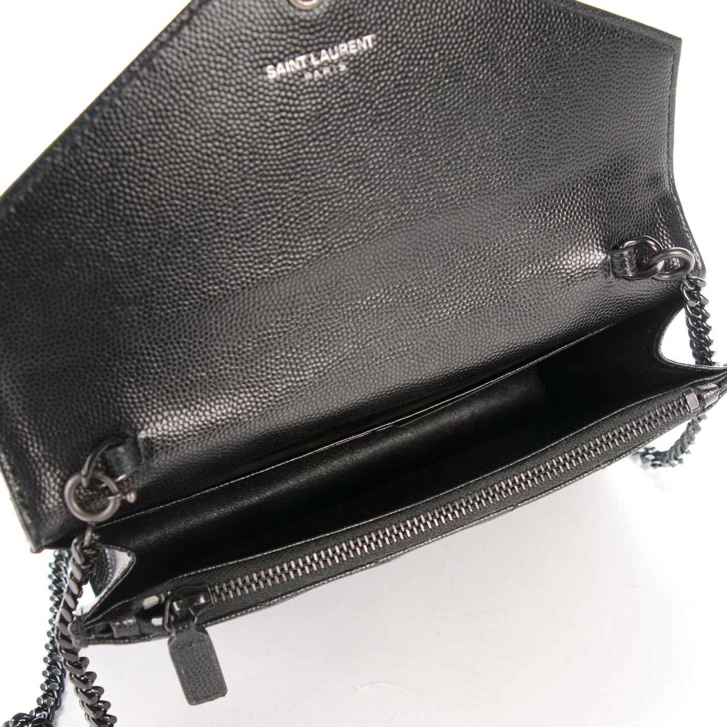 Grain De Poudre Matelasse Chevron Monogram Envelope Chain Wallet Black