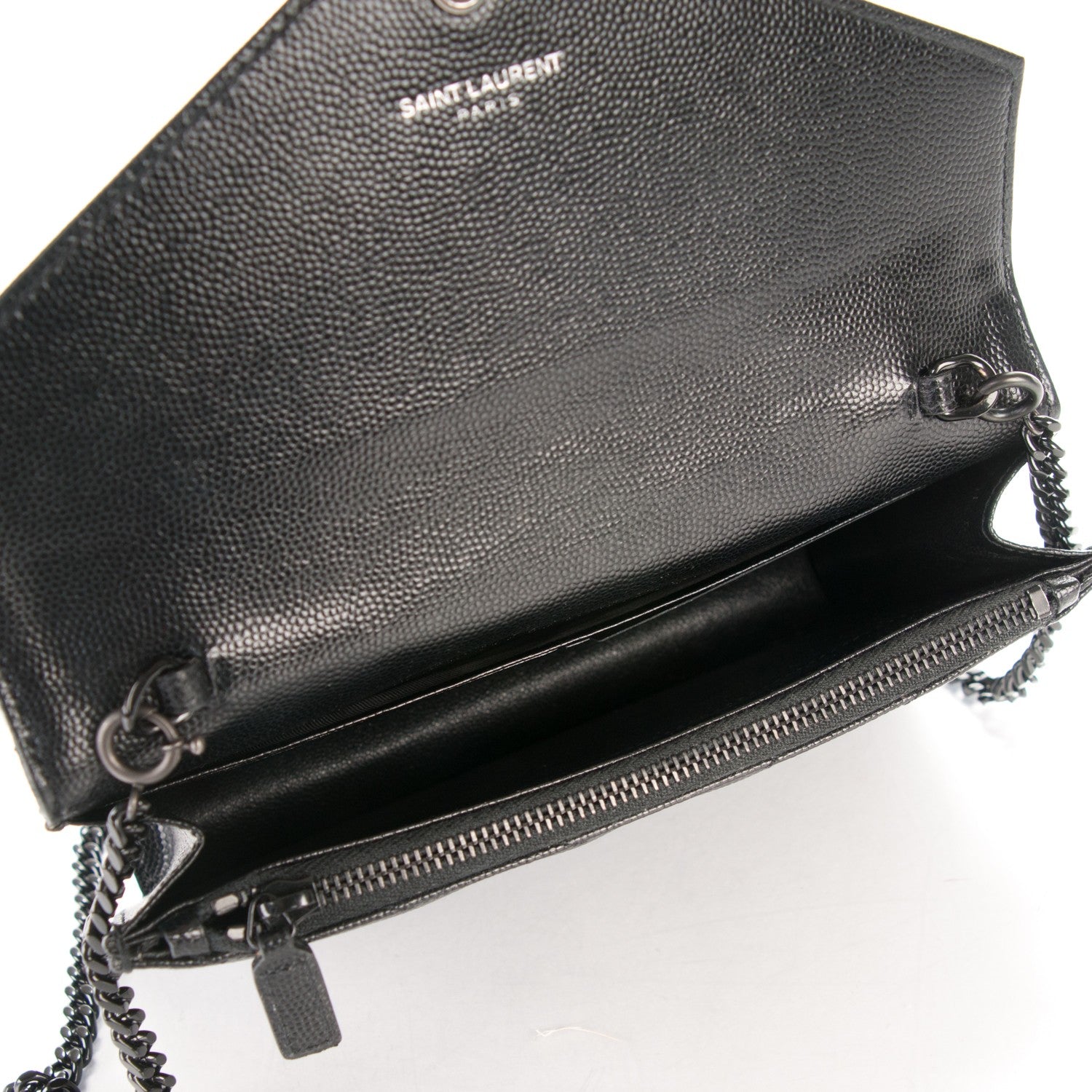 Saint Laurent Grain De Poudre Matelasse Chevron Monogram Envelope Chain Wallet Black 5 of 7