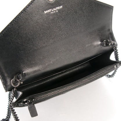 Saint Laurent Grain De Poudre Matelasse Chevron Monogram Envelope Chain Wallet Black 5 of 7