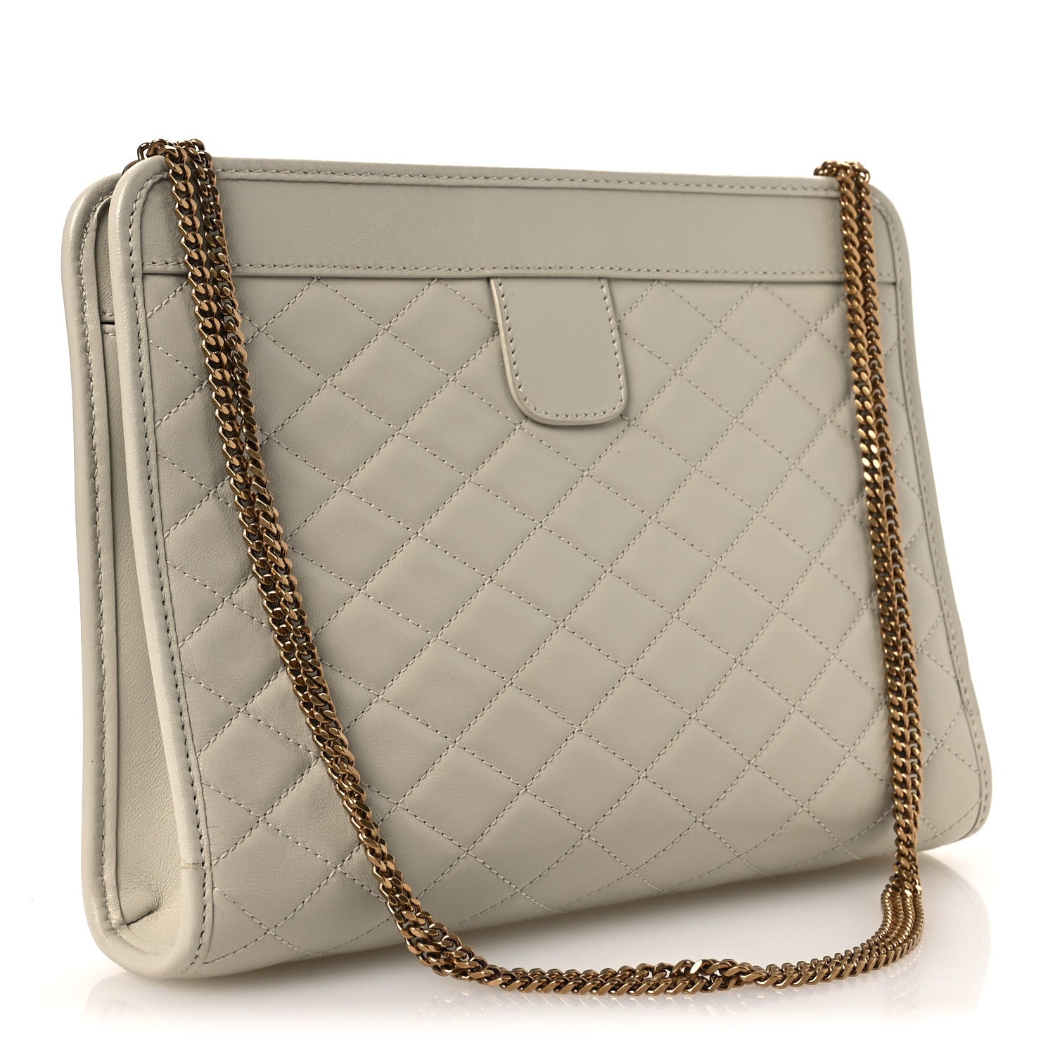 Saint Laurent Lambskin Quilted Monogram Baby Victoire Chain Clutch Blanc Vintage 3 of 10