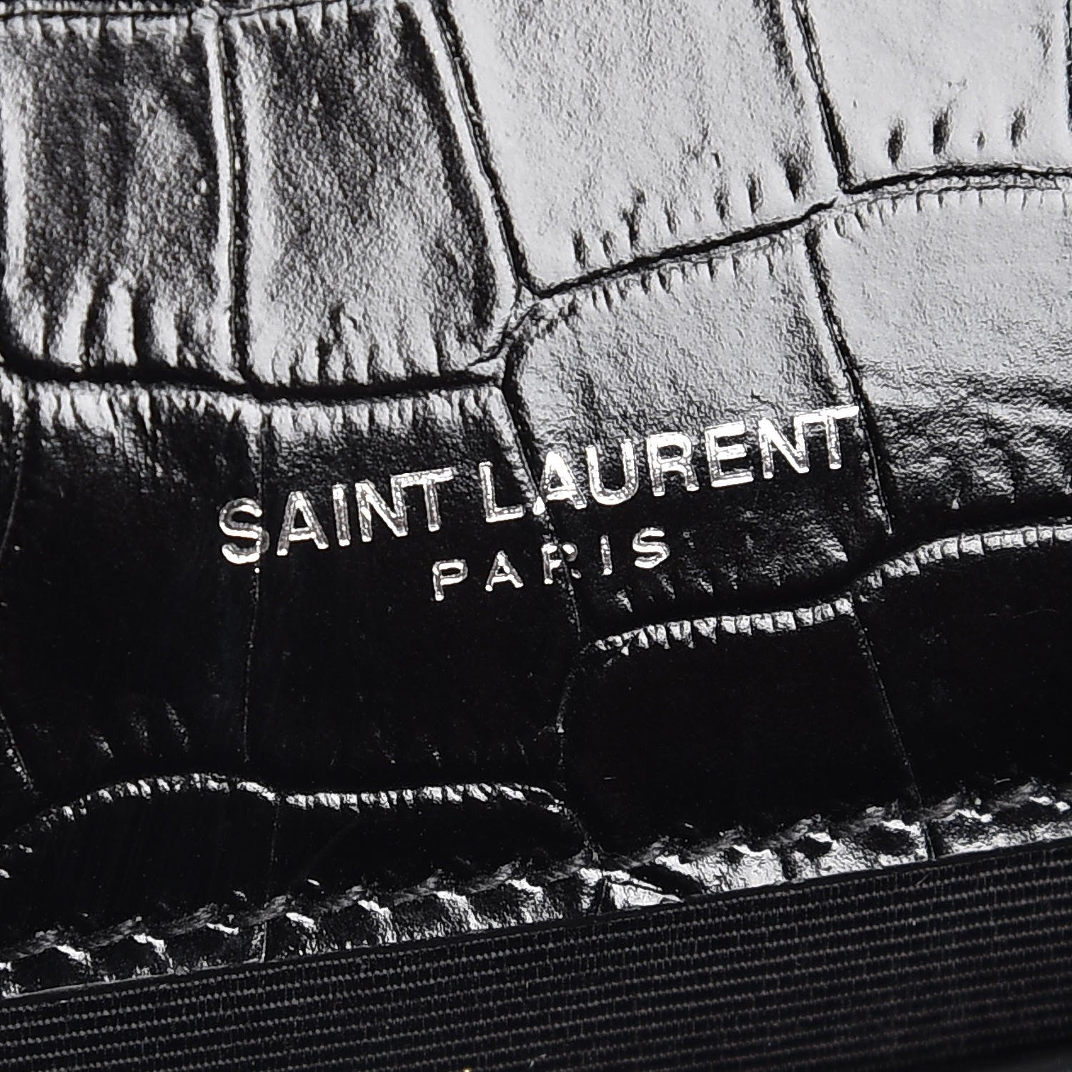 Saint Laurent Calfskin Crocodile Embossed Medium Classic Monogram Kate Tassel Satchel Black 6 of 8