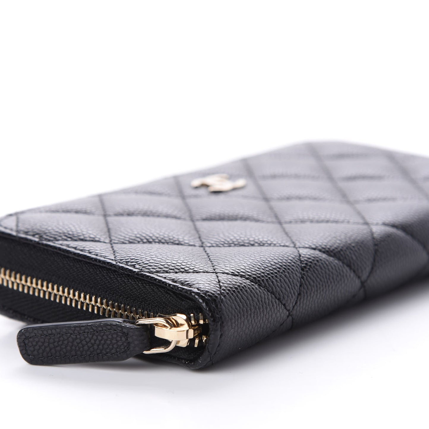 Caviar Quilted Small Zip Around Wallet Black